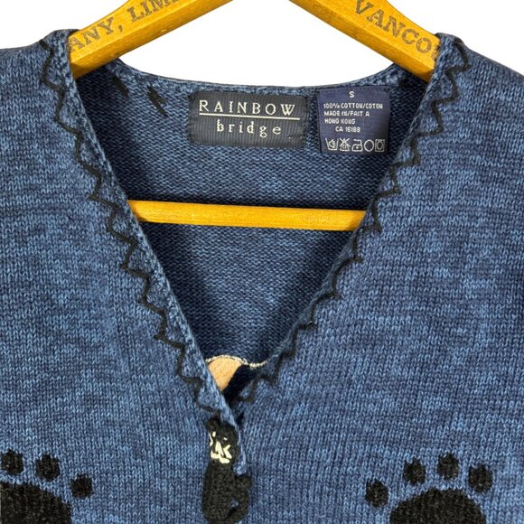 Vintage 90s Cat Knit Sweater Vest Small Rainbow Bridge Blue Sleeveless - Picture 4 of 7